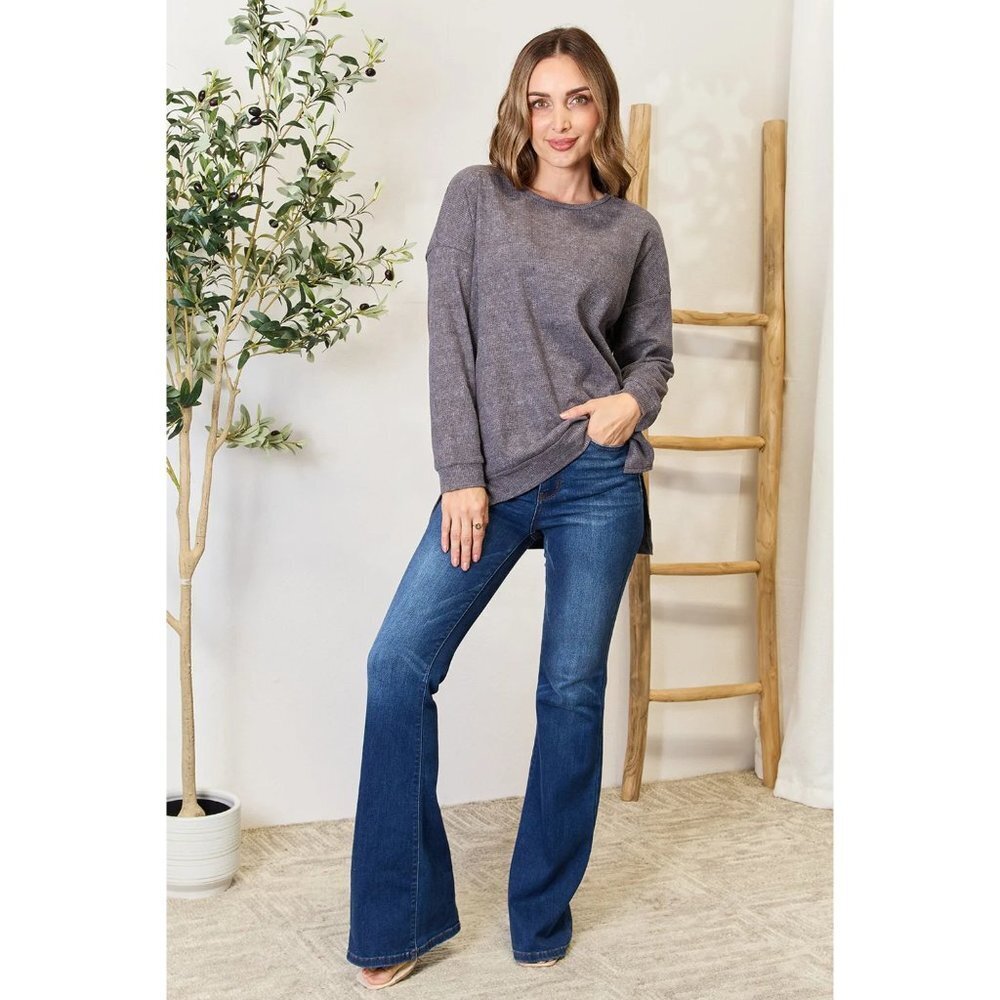 Basic Bae Round Neck Drop Shoulder Slit Sweatshirt - image 4